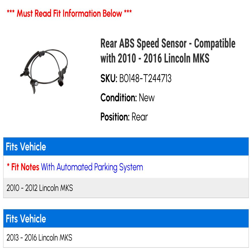 Rear ABS Speed Sensor - Compatible with 2010 - 2016 Lincoln MKS 2011 2012 2013 2014 2015