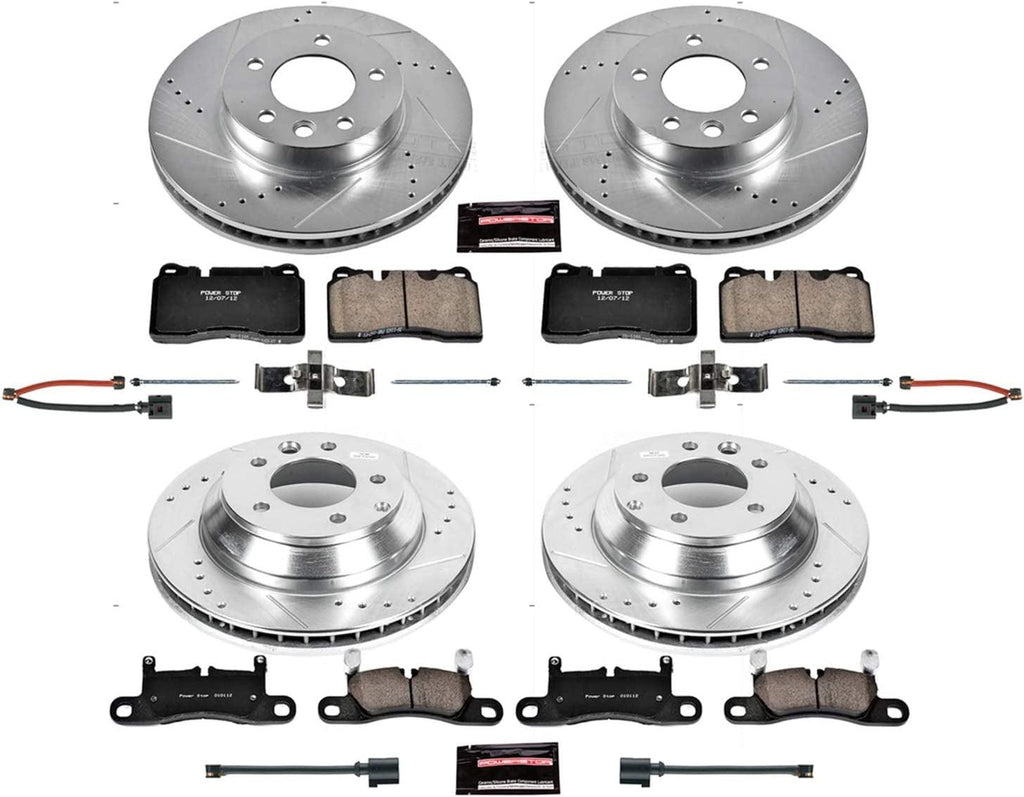 K6724 Front and Rear Z23 Carbon Fiber Brake Pads with Drilled & Slotted Brake Rotors Kit
