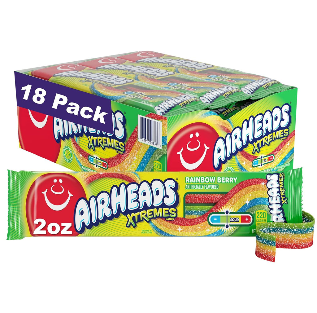 Airheads Xtremes Belts Sweetly Sour Candy, Rainbow Berry, Non Melting, Bulk Party Bag, 2 oz (Pack of 18)