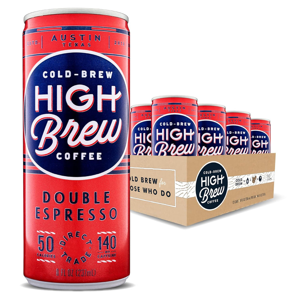 High Brew Coffee, Cold Brew Coffee, Double Espresso, 8 Fl Oz, Ready-To-Drink (Pack of 12)