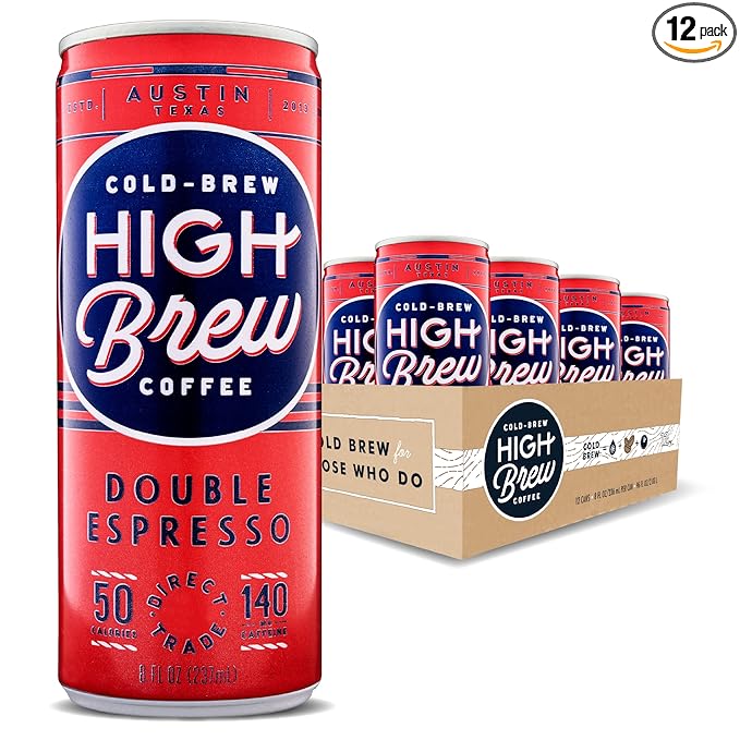 High Brew Coffee, Cold Brew Coffee, Double Espresso, 8 Fl Oz, Ready-To-Drink (Pack of 12)