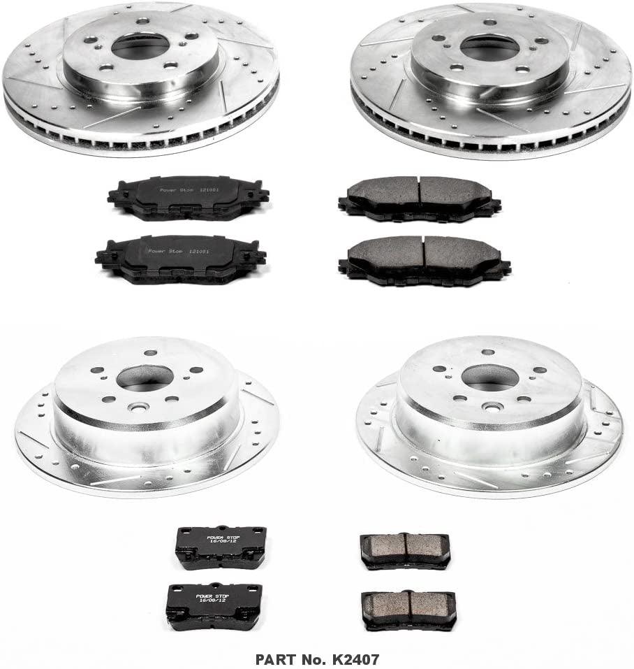 K2407 Front and Rear Z23 Carbon Fiber Brake Pads with Drilled & Slotted Brake Rotors Kit