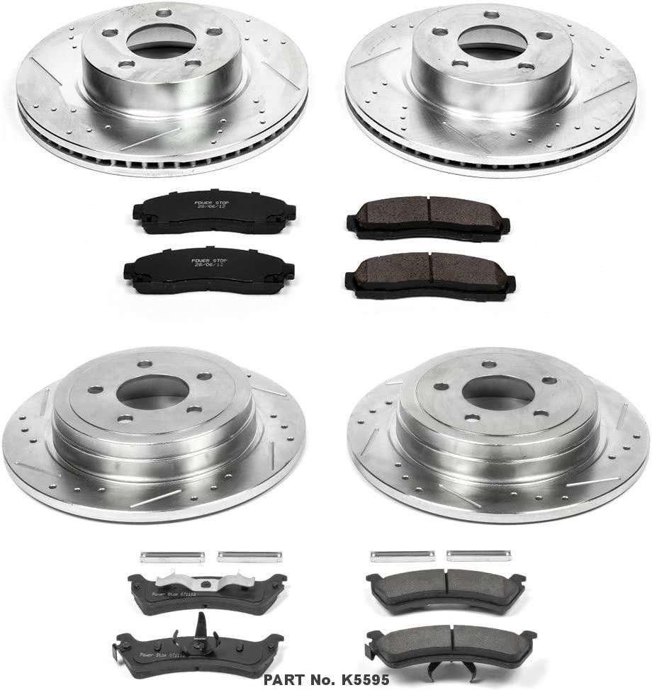 K5595 Front and Rear Z23 Carbon Fiber Brake Pads with Drilled & Slotted Brake Rotors Kit