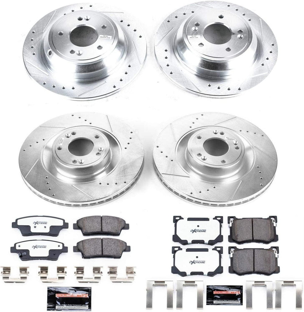 K7029-26 Front and Rear Z26 Carbon Fiber Brake Pads with Drilled & Slotted Brake Rotors Kit
