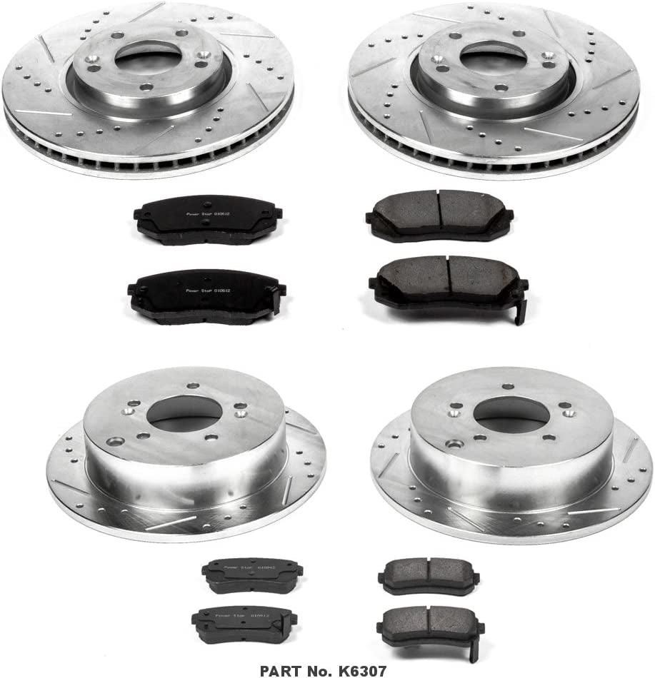 K6307 Front and Rear Z23 Carbon Fiber Brake Pads with Drilled & Slotted Brake Rotors Kit
