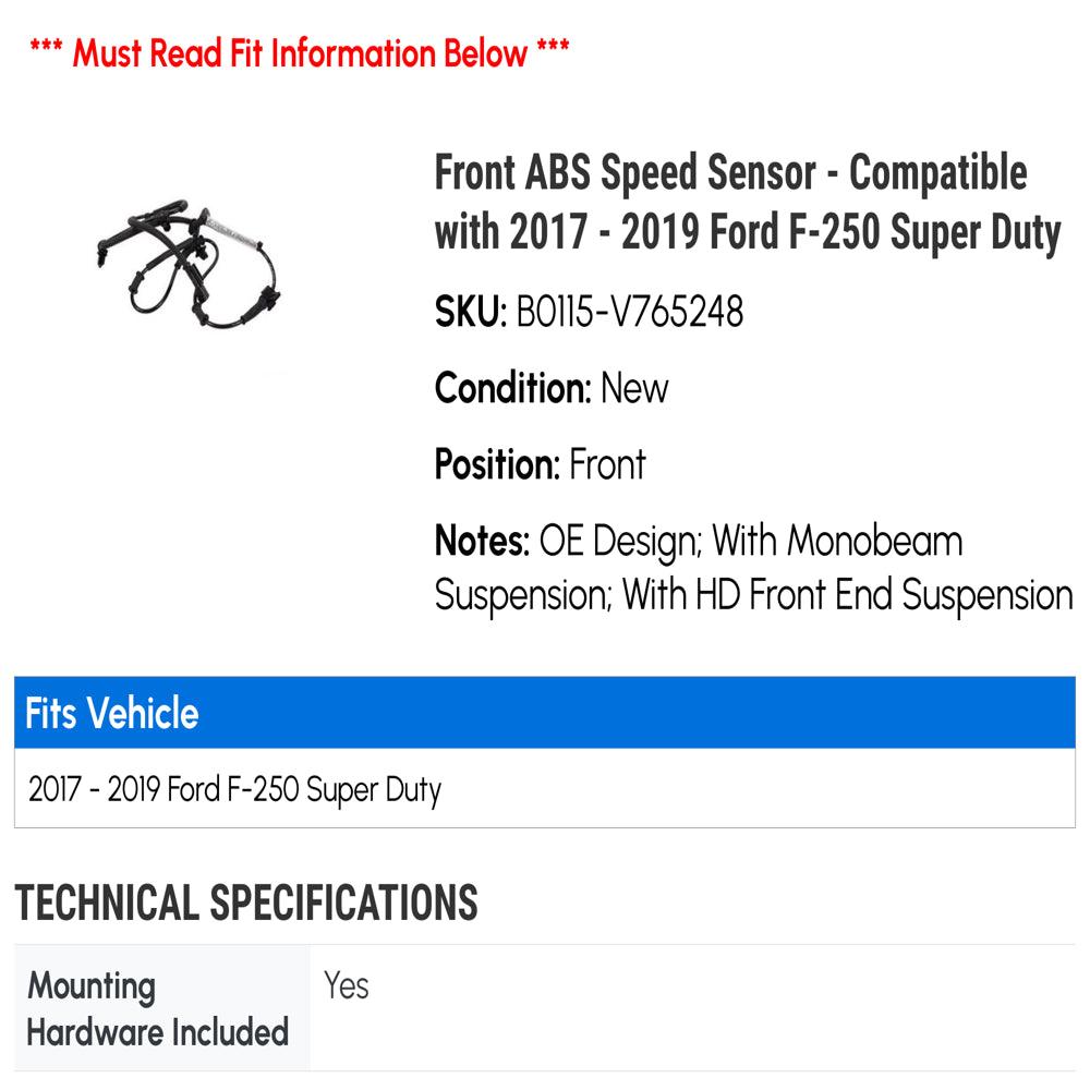 Front ABS Speed Sensor - Compatible with 2017 - 2019 Ford F-250 Super Duty 2018
