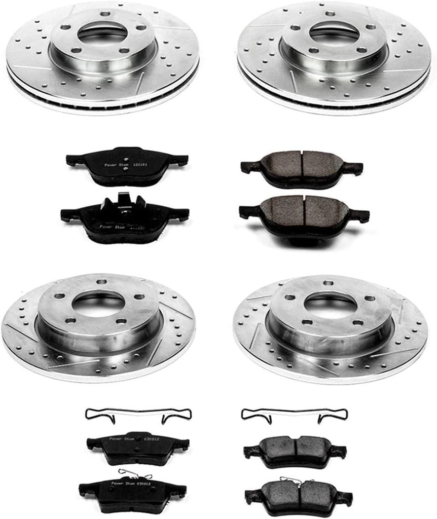 K121 Front and Rear Z23 Carbon Fiber Brake Pads with Drilled & Slotted Brake Rotors Kit
