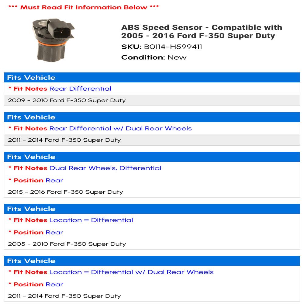 ABS Speed Sensor - Compatible with 2005 - 2016 Ford F-350 Super Duty 2006 2007 2008 2009 2010 2011 2012 2013 2014 2015