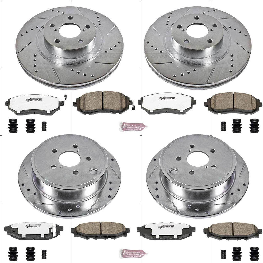 K4077-26 Front and Rear Z26 Carbon Fiber Brake Pads with Drilled & Slotted Brake Rotors Kit