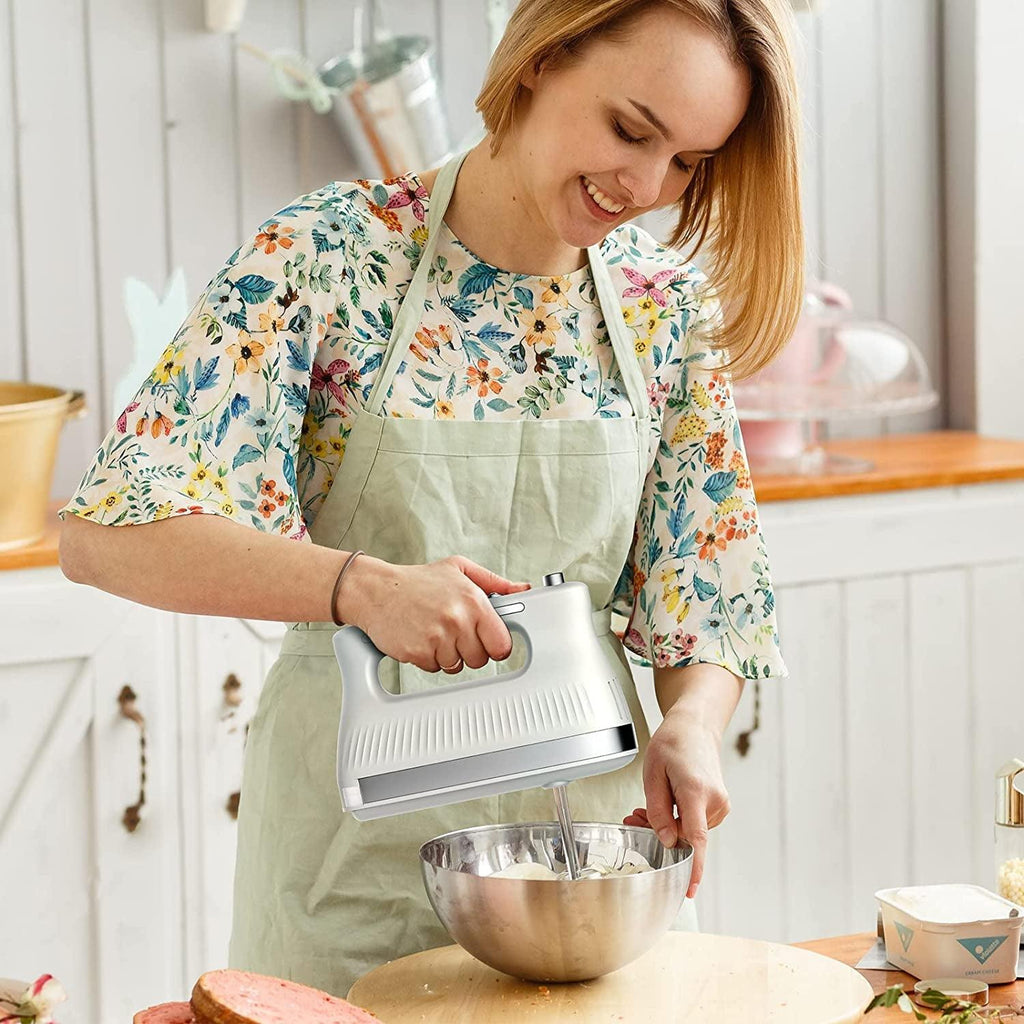 5-Speed​ Electric Hand Mixer with Snap-On Storage Case, Egg Beater, Cake Whisk, 250-Watt-White