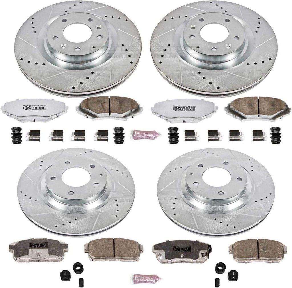 K2727-26 Front and Rear Z26 Carbon Fiber Brake Pads with Drilled & Slotted Brake Rotors Kit