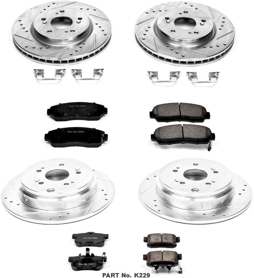 K229 Front and Rear Z23 Carbon Fiber Brake Pads with Drilled & Slotted Brake Rotors Kit