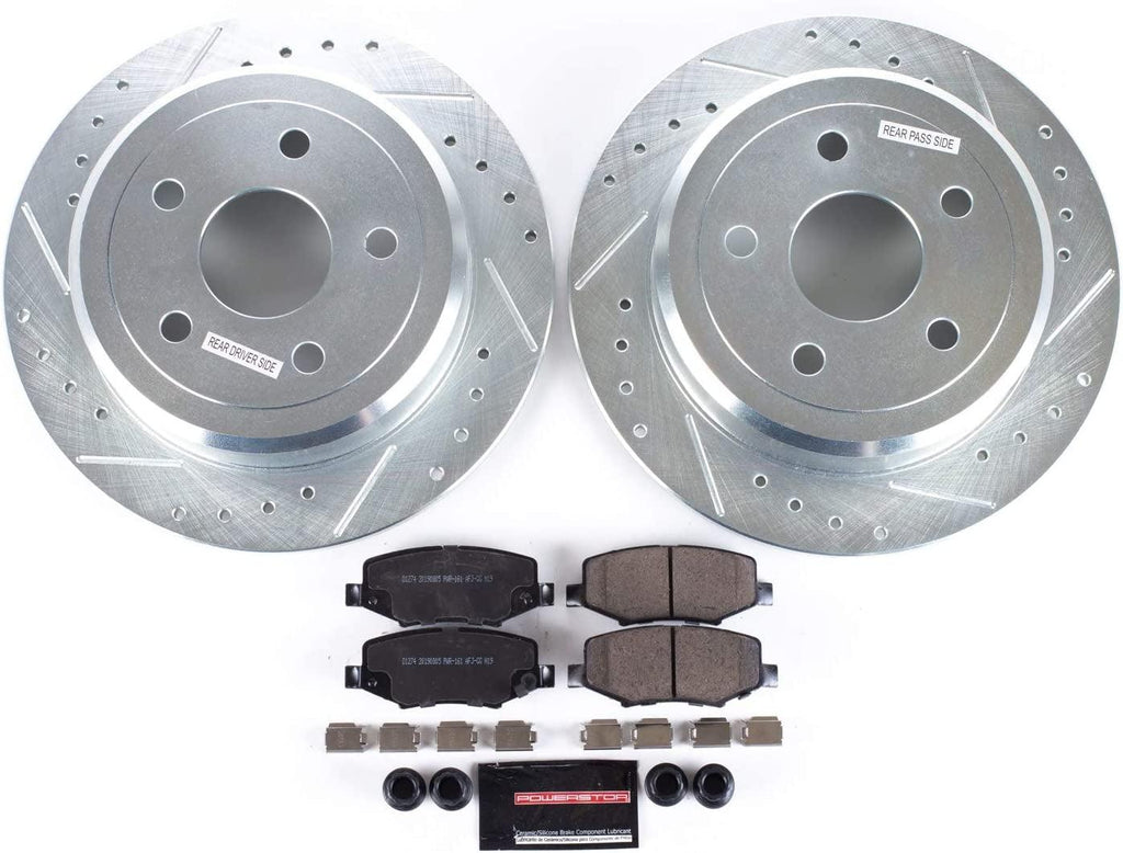 K3090 Rear Z23 Carbon Fiber Brake Pads with Drilled & Slotted Brake Rotors Kit