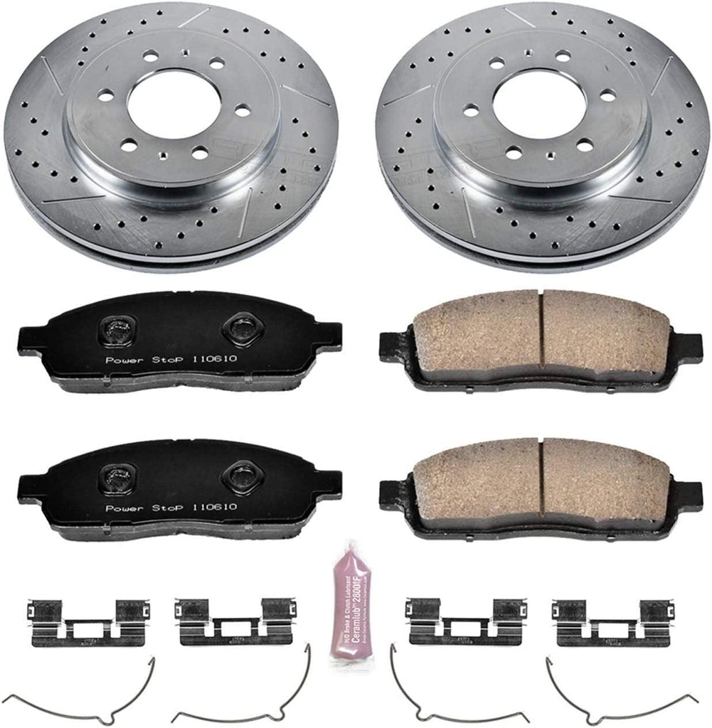 K5336 Front Z23 Carbon Fiber Brake Pads with Drilled & Slotted Brake Rotors Kit