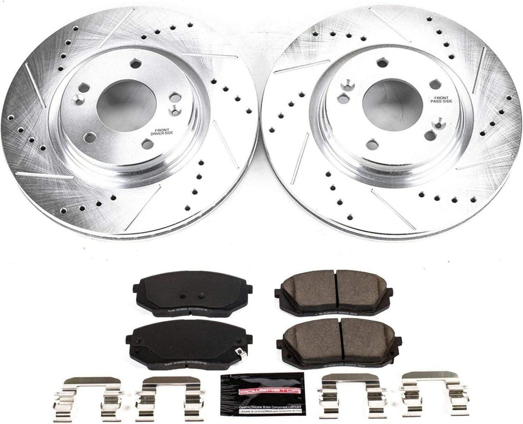K7353 Front Z23 Carbon Fiber Brake Pads with Drilled & Slotted Brake Rotors Kit