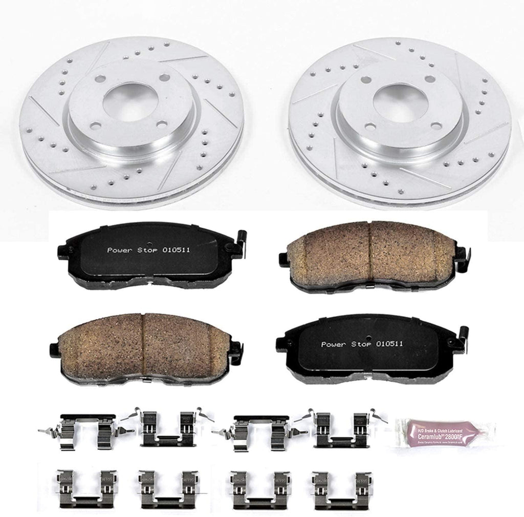 K5817 Front Z23 Carbon Fiber Brake Pads with Drilled & Slotted Brake Rotors Kit
