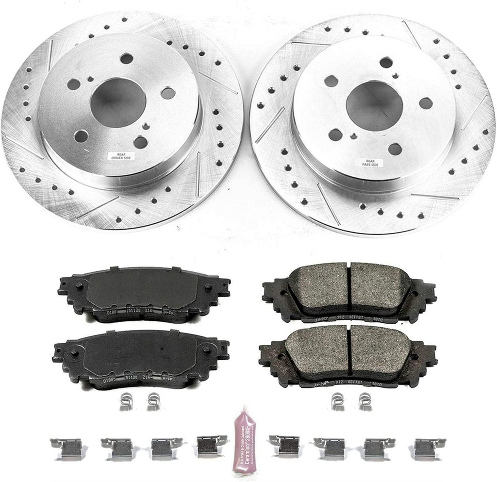 K7739 Rear Z23 Carbon Fiber Brake Pads with Drilled & Slotted Brake Rotors Kit