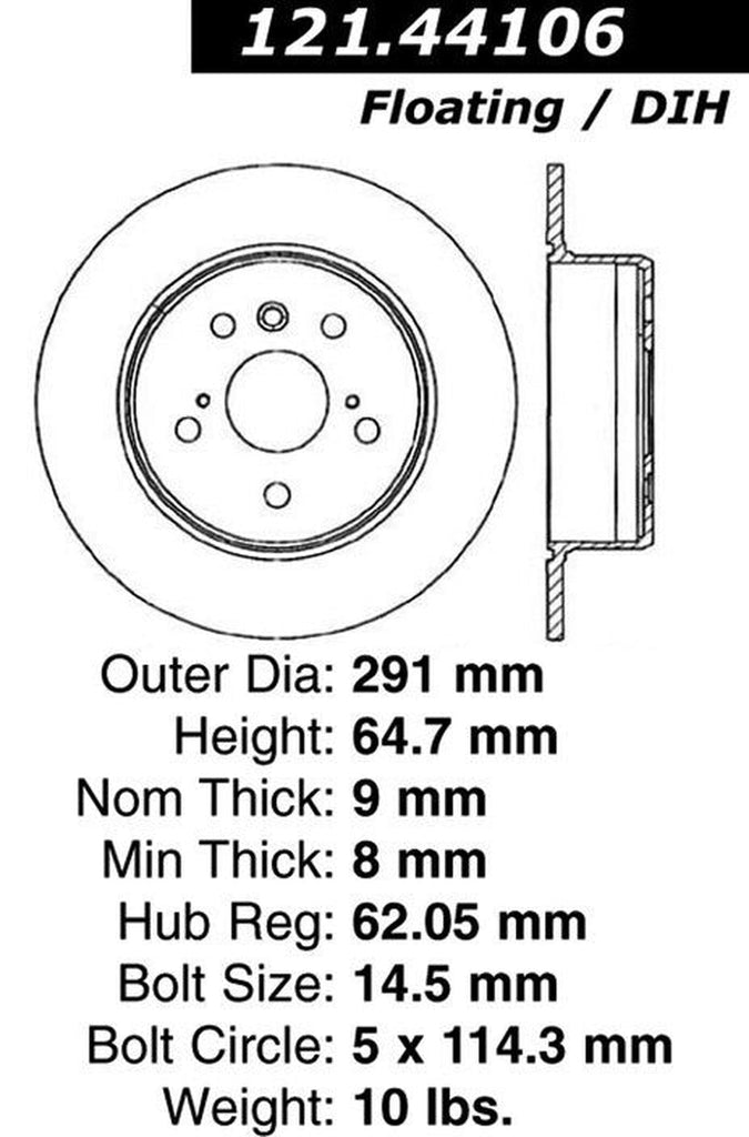 Centric Rear Disc Brake Rotor for 1995-1999 Avalon (121.44106)