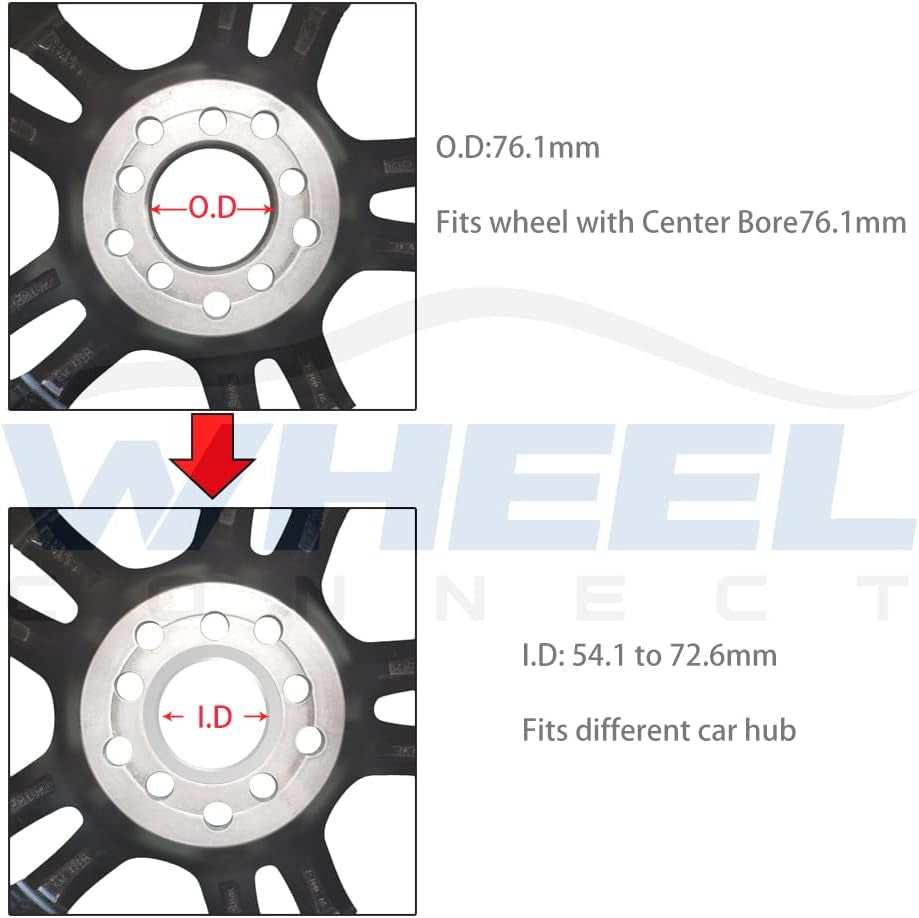 WHEEL CONNECT Hub Centric Rings,76.1 to 71.5, Set of 4, Aluminium Alloy Hubrings, O.D:76.1-I.D:71.5Mm. 10Mm Height. A