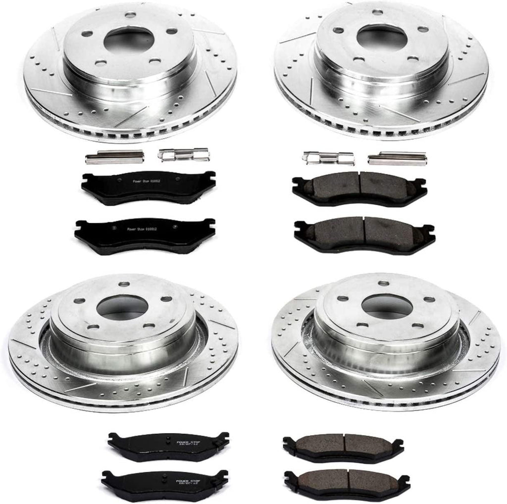 K2168 Front and Rear Z23 Carbon Fiber Brake Pads with Drilled & Slotted Brake Rotors Kit