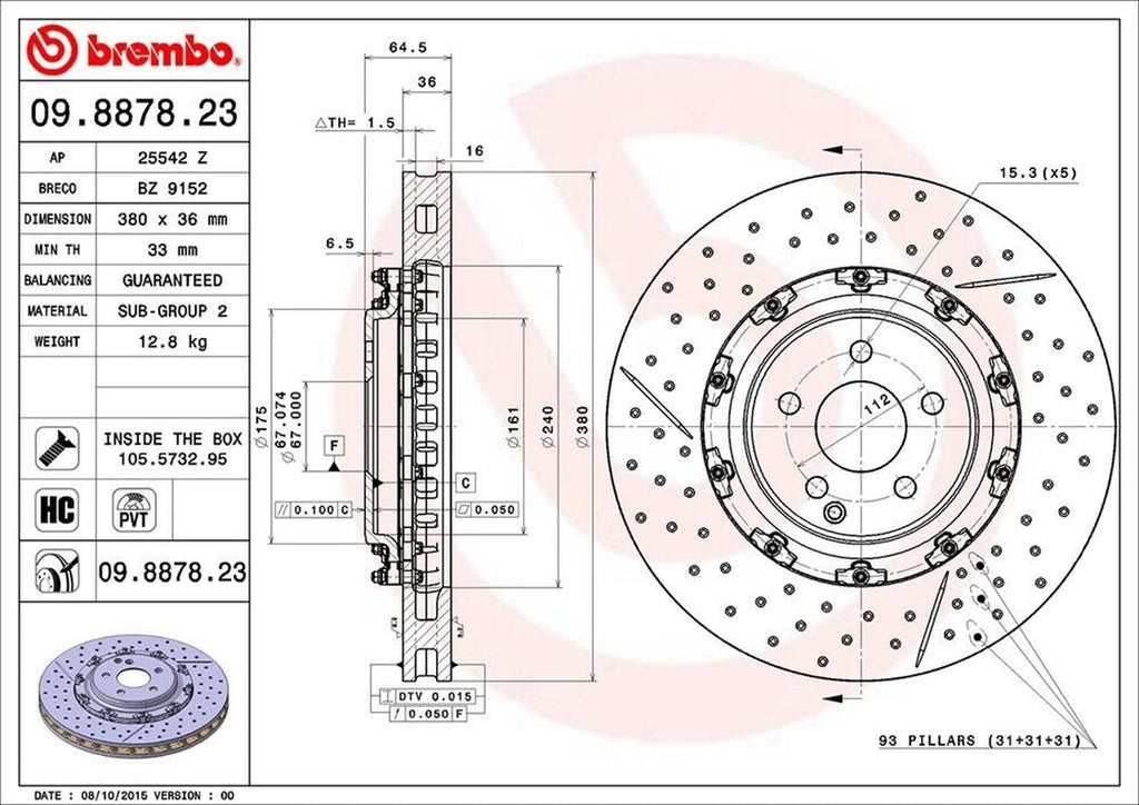 Brembo Front Disc Brake Rotor for CLS55 AMG, SL55 AMG (09.8878.23)