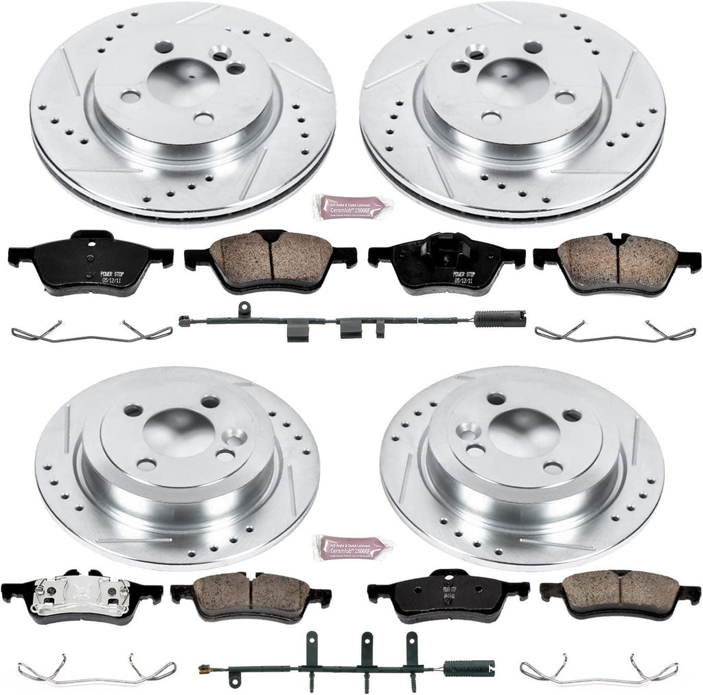 K6296 Front and Rear Z23 Carbon Fiber Brake Pads with Drilled & Slotted Brake Rotors Kit