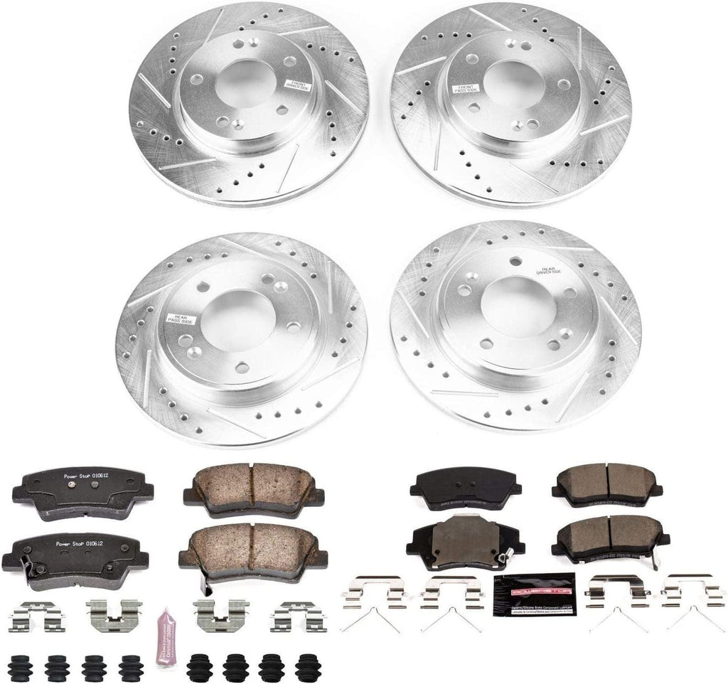 K7929 Front and Rear Z23 Carbon Fiber Brake Pads with Drilled & Slotted Brake Rotors Kit