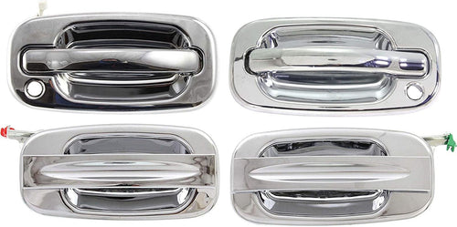 Exterior Door Handle Compatible with GMC Sierra/Silverado 1999-2007 Set of 4 Front and Rear Right Side and Left Side Chrome