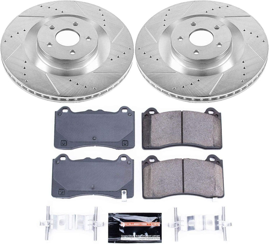 K7318 Front Z23 Carbon Fiber Brake Pads with Drilled & Slotted Brake Rotors Kit