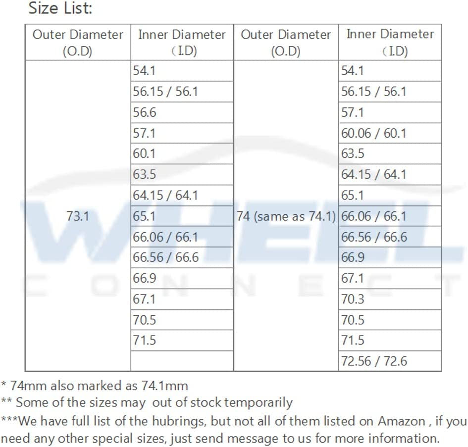 WHEEL CONNECT Hub Centric Rings 73.1 to 64.1, Aluminium Alloy Hubrings 64.1 to 73.1,Set of 4, O.D:73.1-I.D:64.15 (64.1) Mm. A