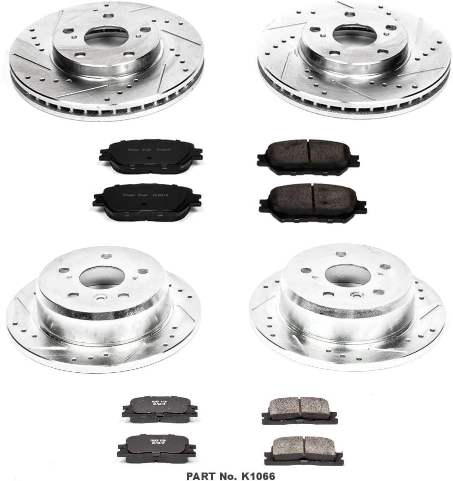 K1066 Front and Rear Z23 Carbon Fiber Brake Pads with Drilled & Slotted Brake Rotors Kit