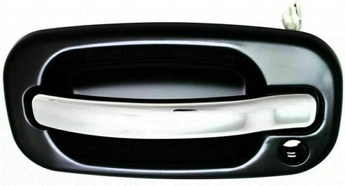 for Cadillac Escalade Exterior Door Handle Front, Driver Side Smooth Black Bezel with Chrome Lever 2002-2006 | with Key Hole | Trim: Base | GM1310149 | 15745149