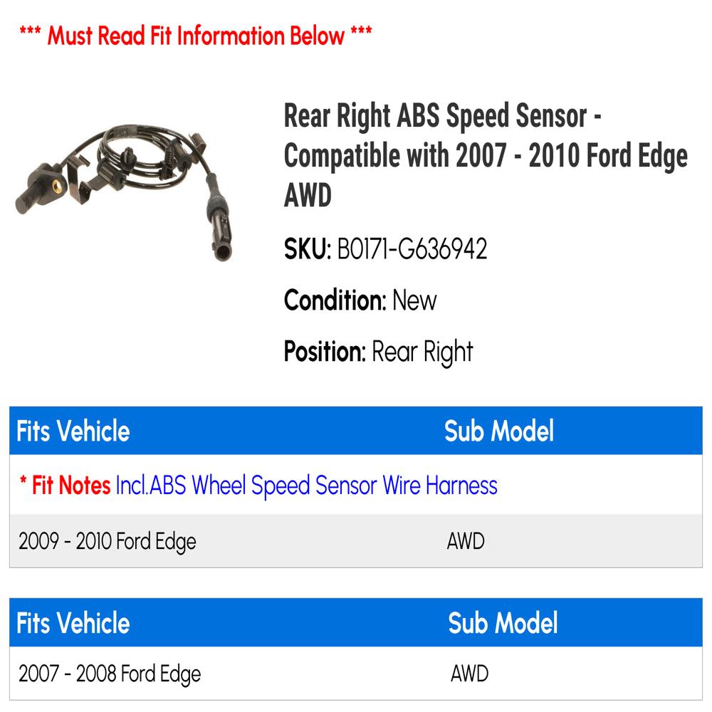 Rear Right ABS Speed Sensor - Compatible with 2007 - 2010 Ford Edge AWD 2008 2009