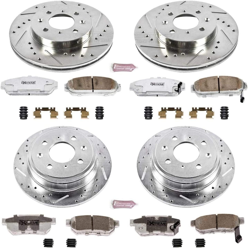 K693-26 Front and Rear Z26 Carbon Fiber Brake Pads with Drilled & Slotted Brake Rotors Kit