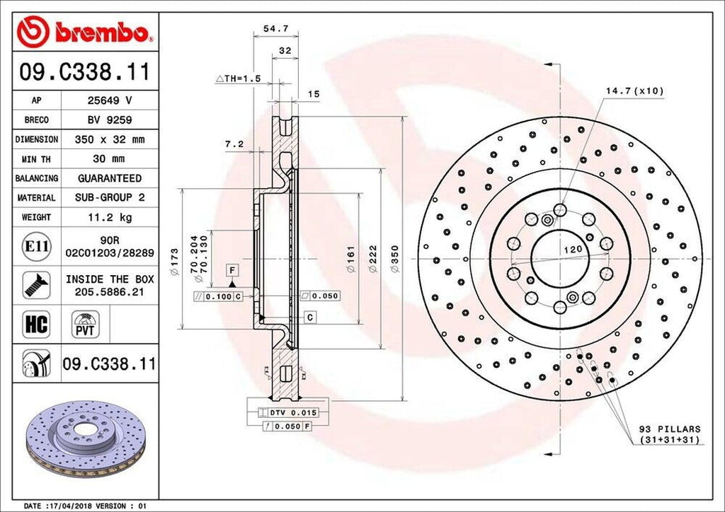 Brembo Front Disc Brake Rotor for 17-19 Civic (09.C338.11)