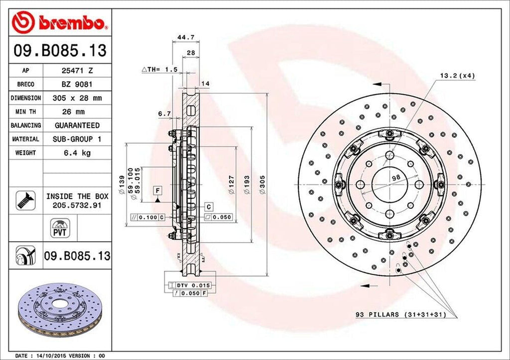Brembo Front Disc Brake Rotor for 12-19 500 (09.B085.13)