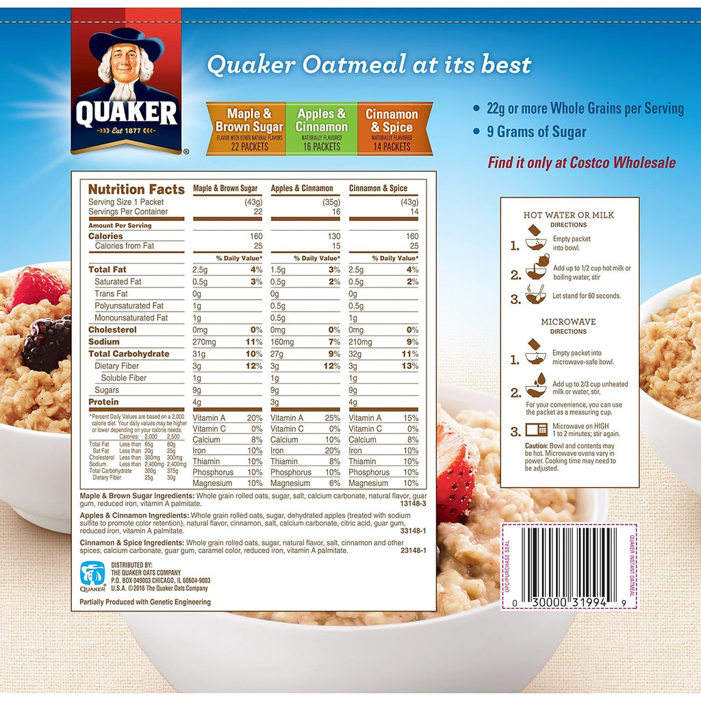 Quaker Instant Oatmeal Variety, 52 ct