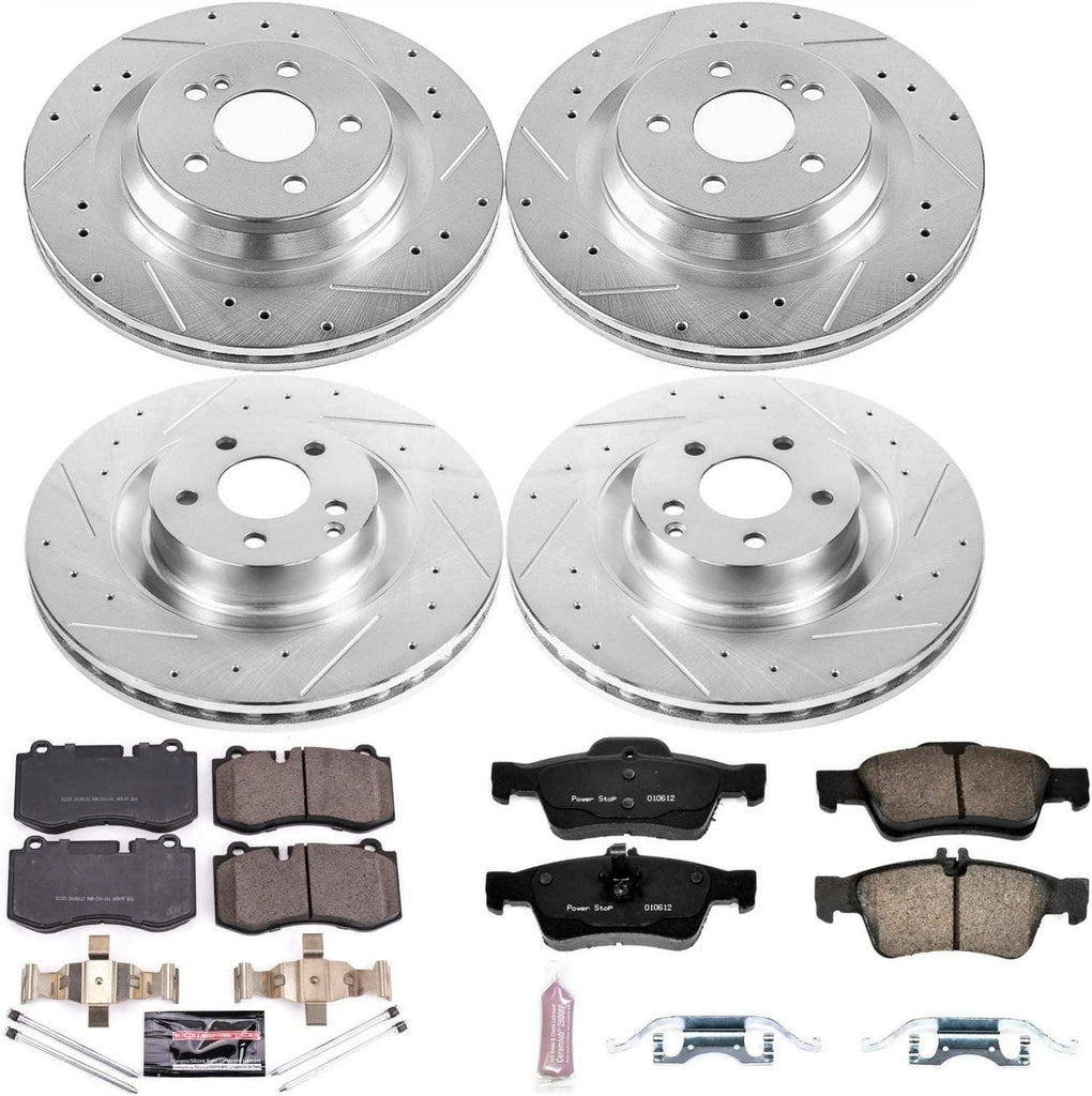 K6756 Front and Rear Z23 Carbon Fiber Brake Pads with Drilled & Slotted Brake Rotors Kit