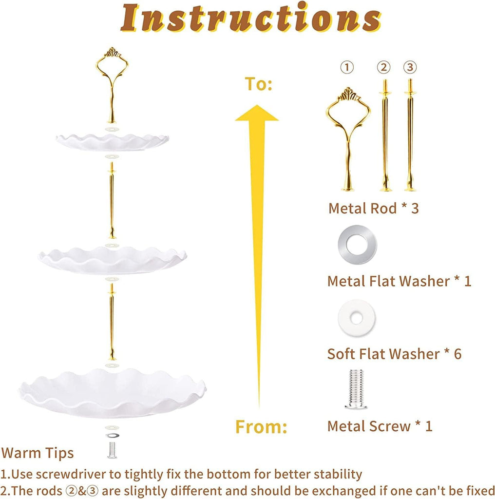 3 Tier Cupcake Stand Holder,  Plastic Cup Cake Stand Towel with Tiered Serving Tray for Cupcakes, Donuts, Fruits and More, White