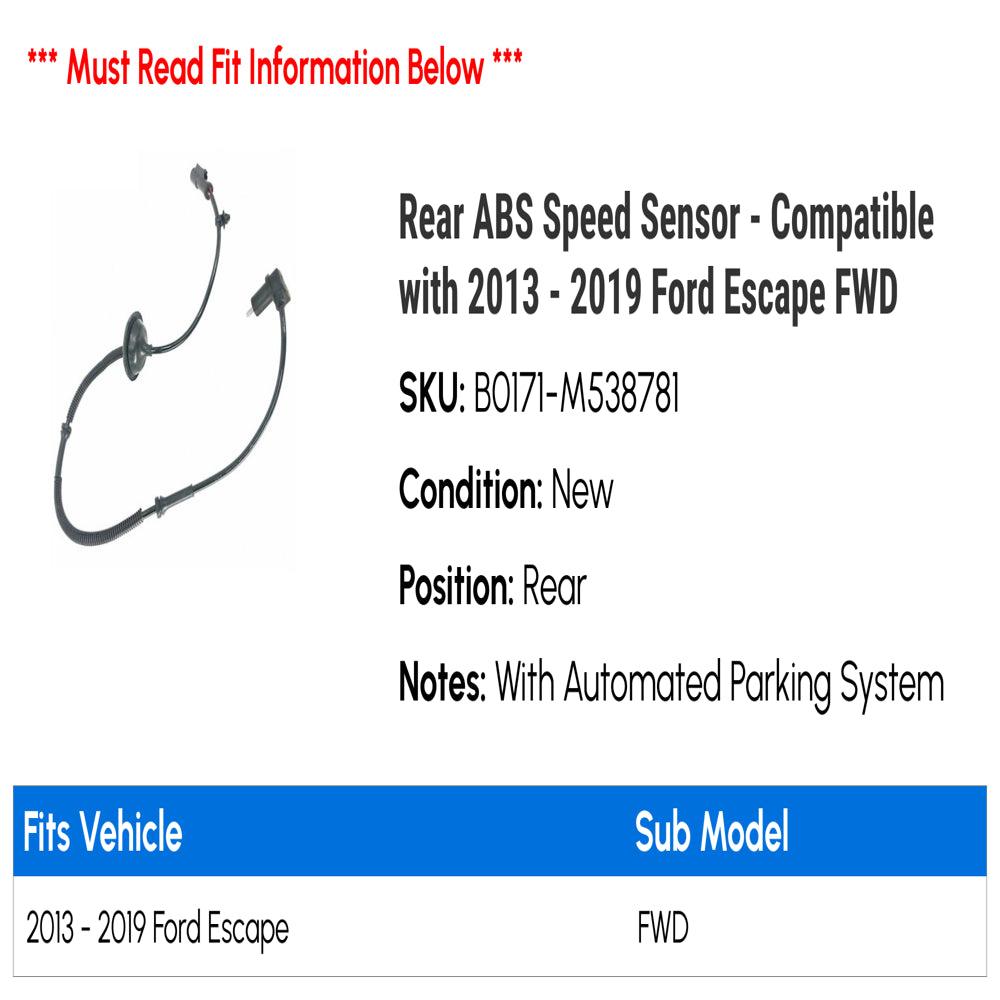 Rear ABS Speed Sensor - Compatible with 2013 - 2019 Ford Escape FWD 2014 2015 2016 2017 2018