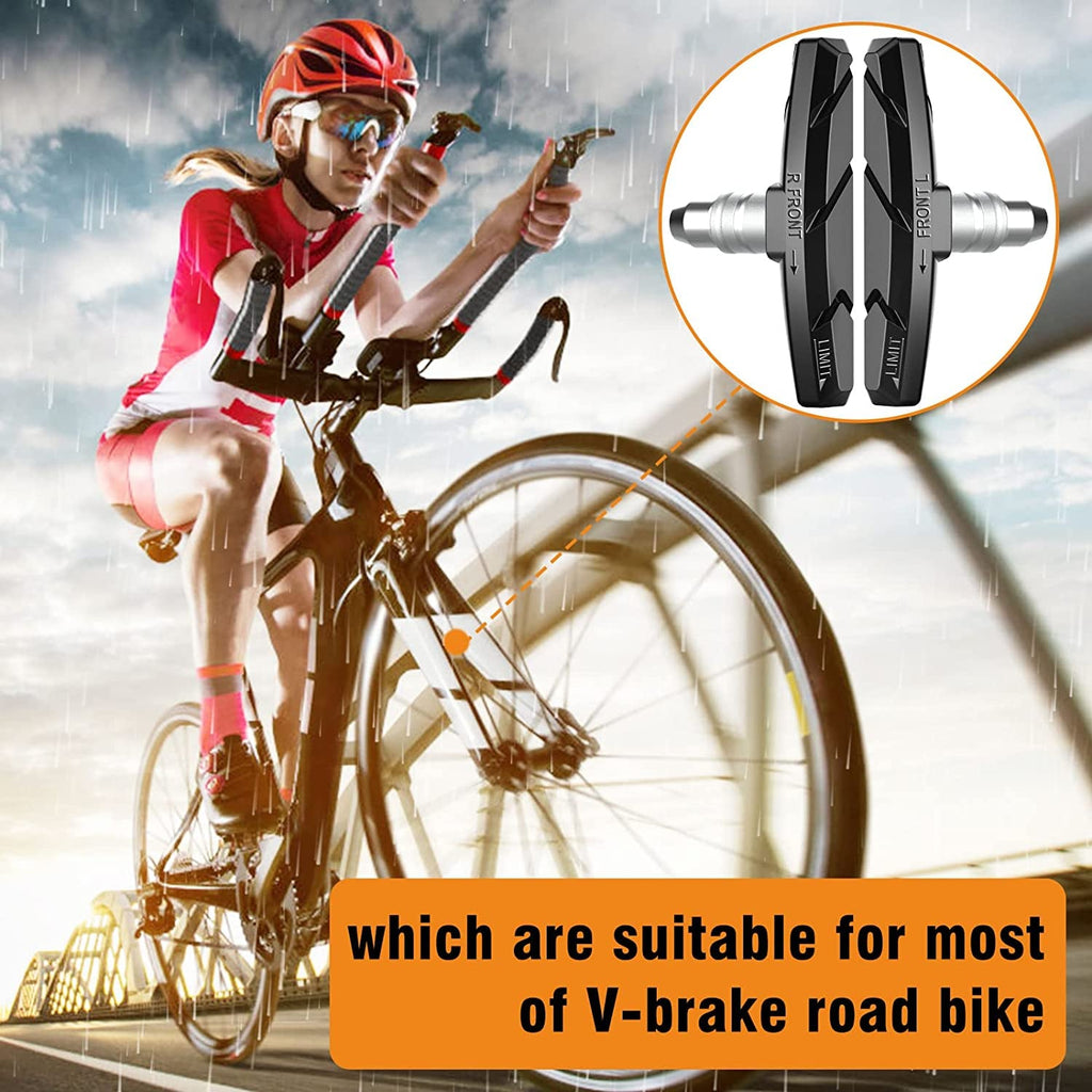 Bike Brake Pads Set, Alritz 3 Pairs Road Mountain Bicycle V-Brake Blocks Shoes with Hex Nut and Shims, No Noise No Skid, 70Mm, for Front and Back Wheel