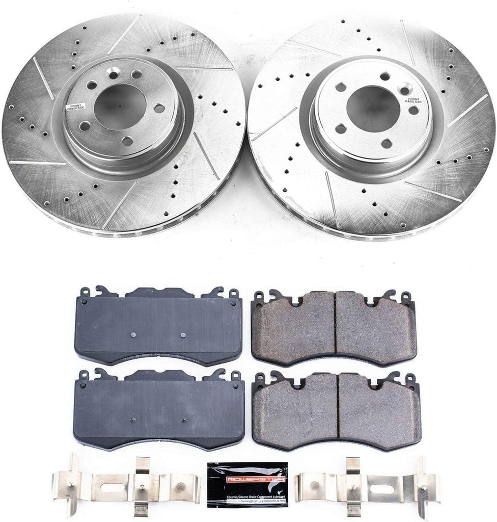 K7074 Front Z23 Carbon Fiber Brake Pads with Drilled & Slotted Brake Rotors Kit