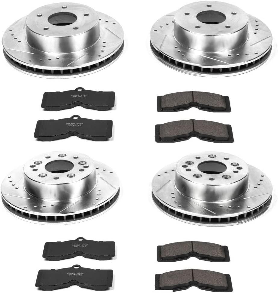 K2597 Front and Rear Z23 Carbon Fiber Brake Pads with Drilled & Slotted Brake Rotors Kit
