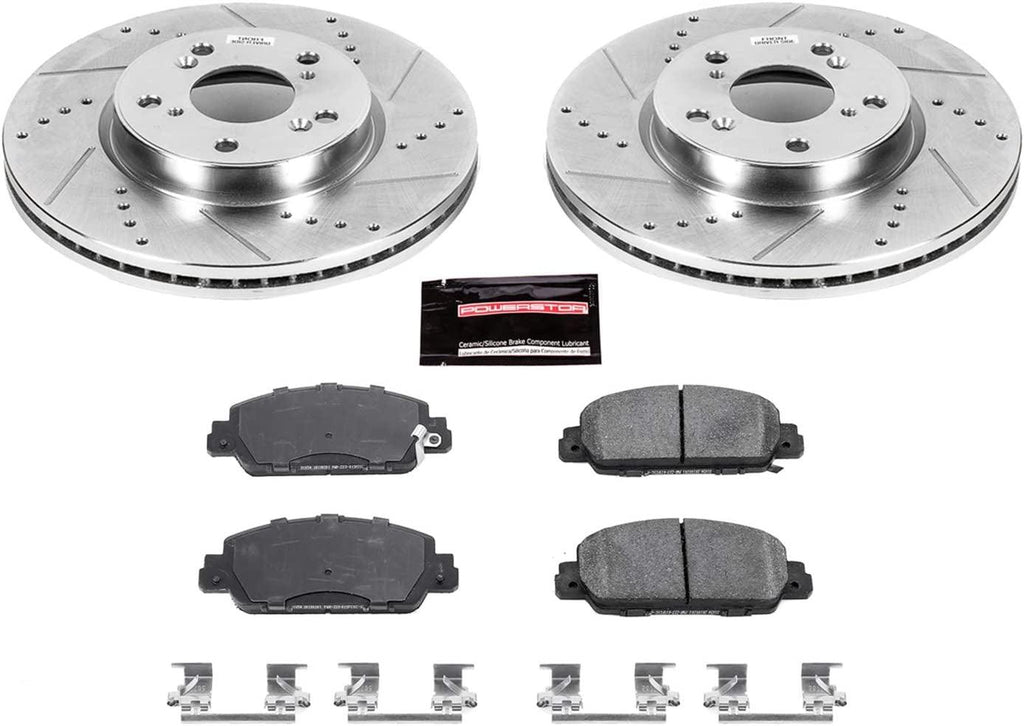 K6777 Front Z23 Carbon Fiber Brake Pads with Drilled & Slotted Brake Rotors Kit