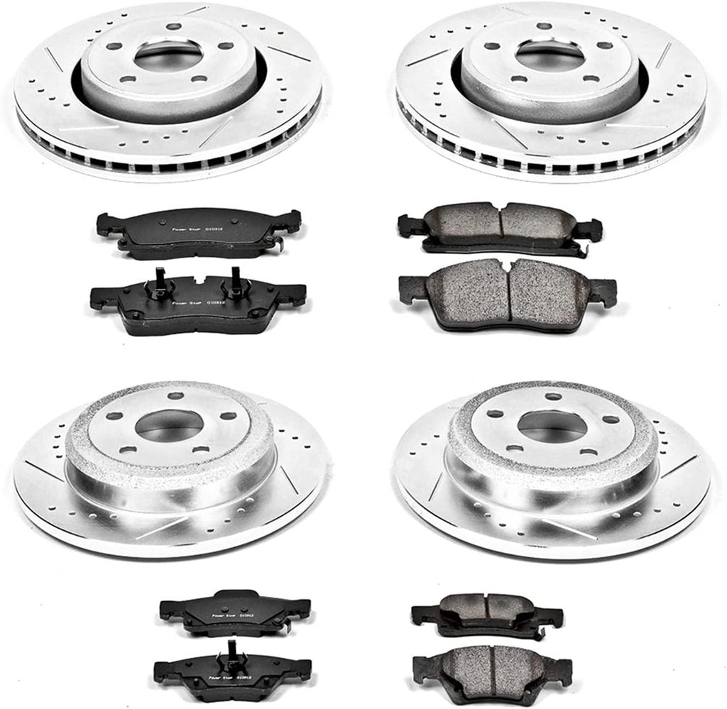 Front and Rear K5952 Carbon-Fiber Ceramic Brake Pad and Drilled and Slotted Rotor Z23 Daily Driver Kit