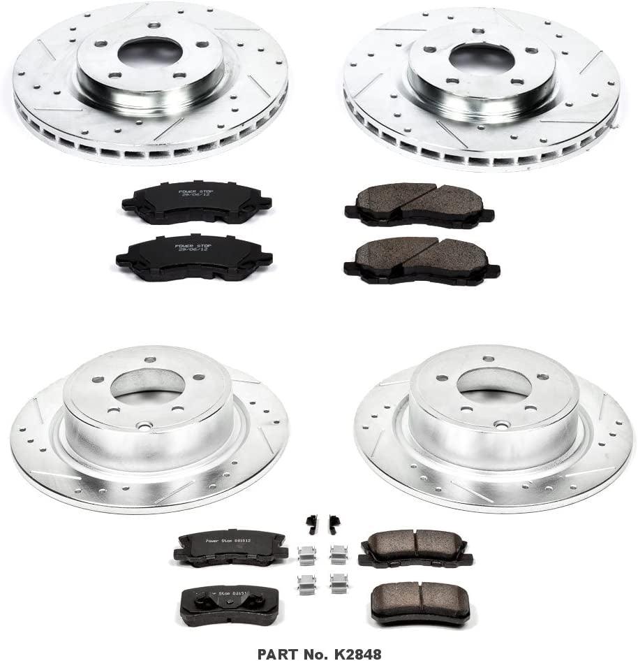 K2848 Front and Rear Z23 Carbon Fiber Brake Pads with Drilled & Slotted Brake Rotors Kit