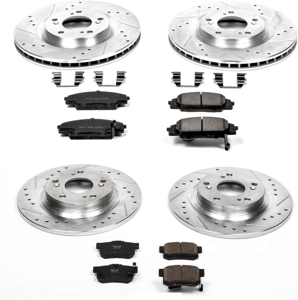 K2277 Front and Rear Z23 Carbon Fiber Brake Pads with Drilled & Slotted Brake Rotors Kit