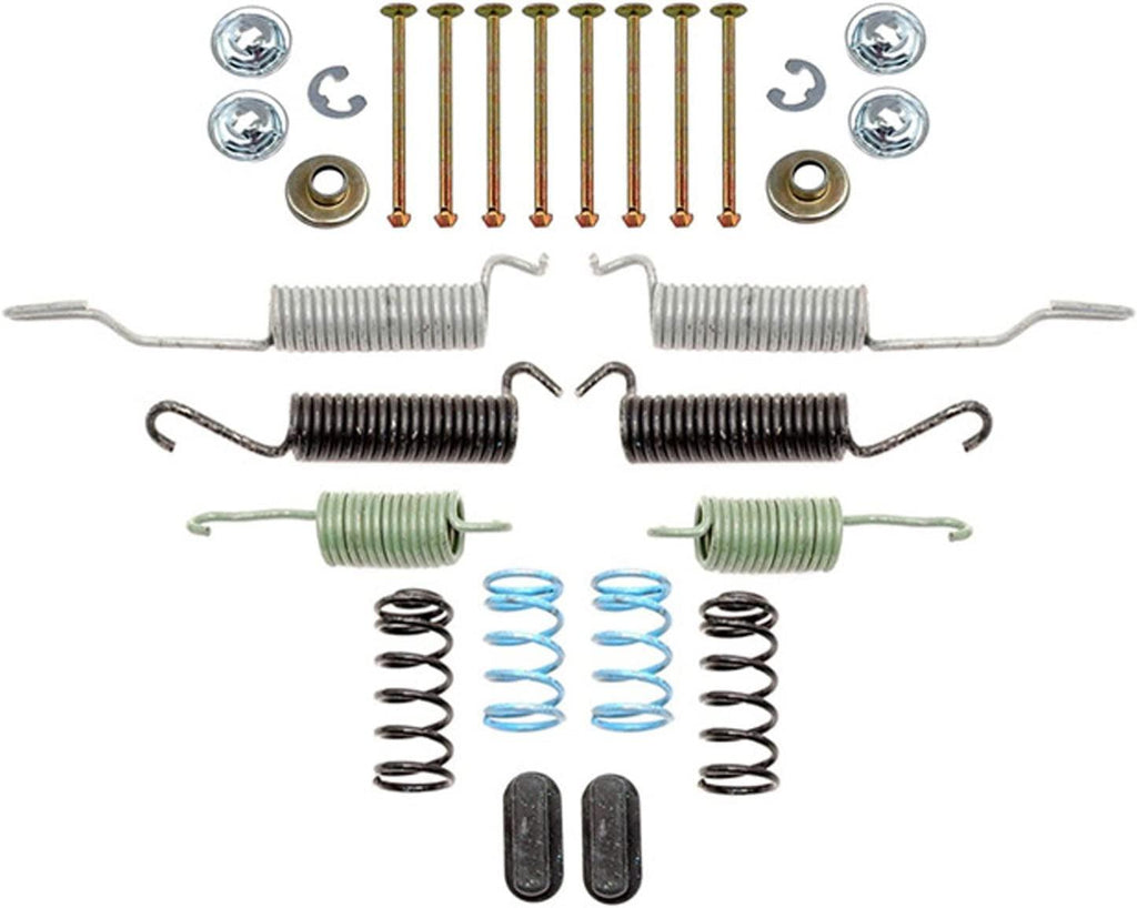 Professional 18K1596 Front Drum Brake Hardware Kit with Springs, Pins, Retainers, Washers, and Caps