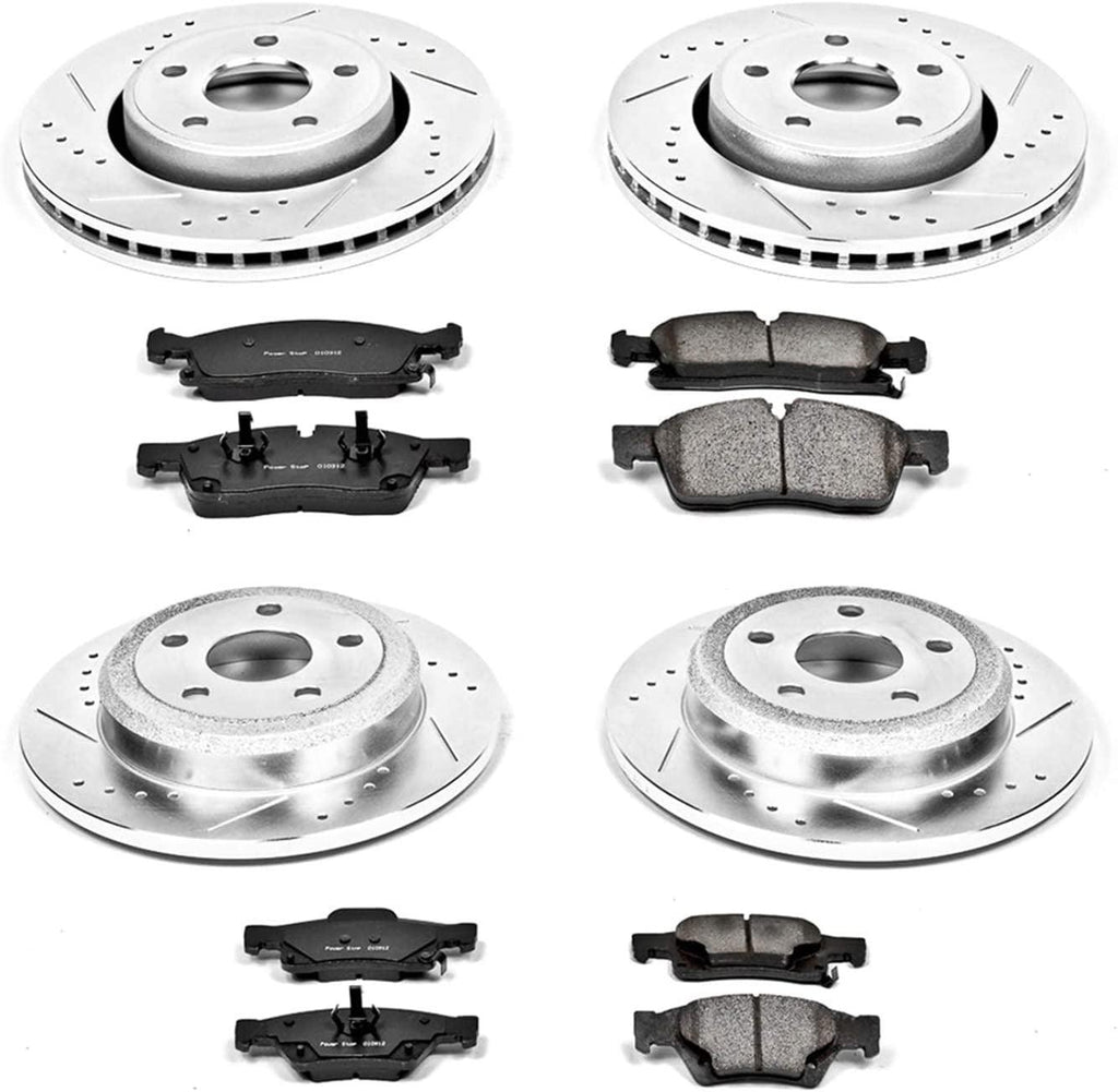 Front and Rear K5952 Carbon-Fiber Ceramic Brake Pad and Drilled and Slotted Rotor Z23 Daily Driver Kit
