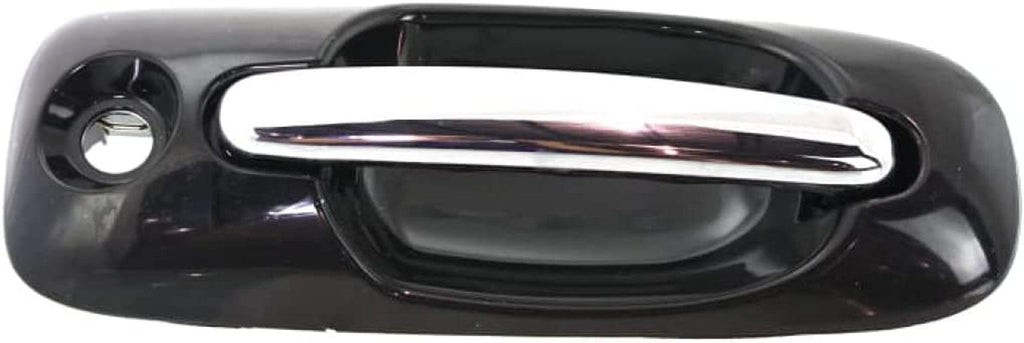 Compatible with Dodge Caravan Exterior Door Handle 2001-2007 Passenger Side Front, Smooth Black Bezel with Chrome Lever | with Key Hole | Trim: All Submodels